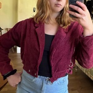 Signature Eight Maroon Corduroy Biker Jacket